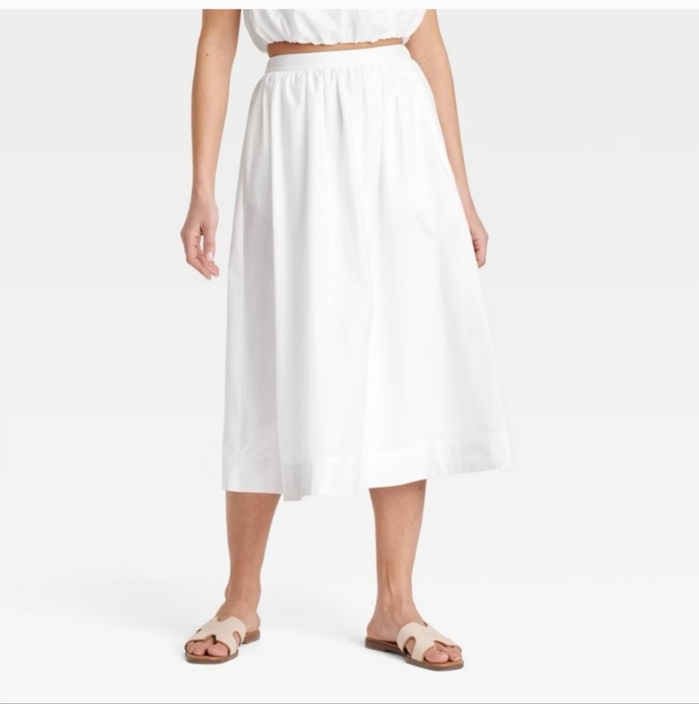 A New Day White Midi A-Line Skirt